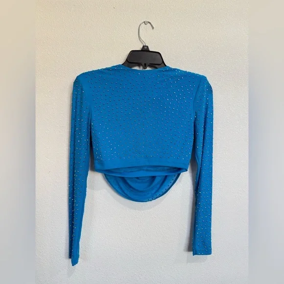 Cowl Mesh rop Top Vibrant Blue Beaded Blouse - Picture 6 of 7